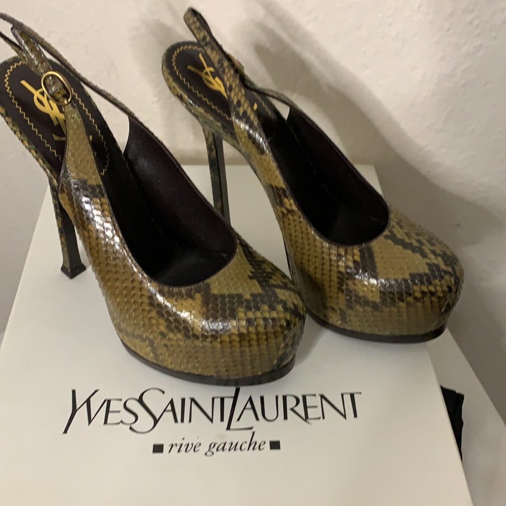 Yves Saint Laurent Tribtoo 105 Python slingback